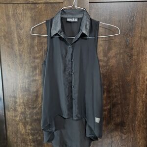 Black Sleeveless Asymmetrical Notched Collar Top